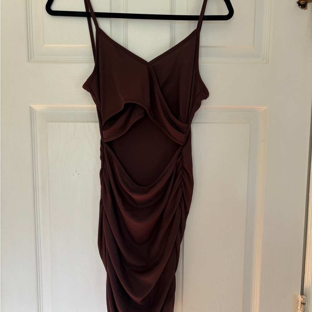 Elegant Brown Draped Women's Dress